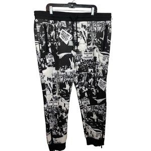 Sean John Men’s Joggers Protest 2XL Black/White Graphic & Letter Print Design